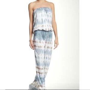 Young Fabulous & Broke Blue White Strapless Tie Dye Jumpsuit Small Open Back